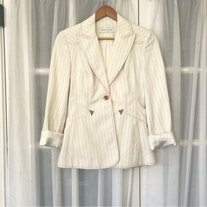 Karen Millen Off White Cream Tan Pinstripe Blazer with Triangle Details Sz 8